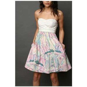 Urban Outfitters Kimchi Blue l Strapless Watercolor Print D…